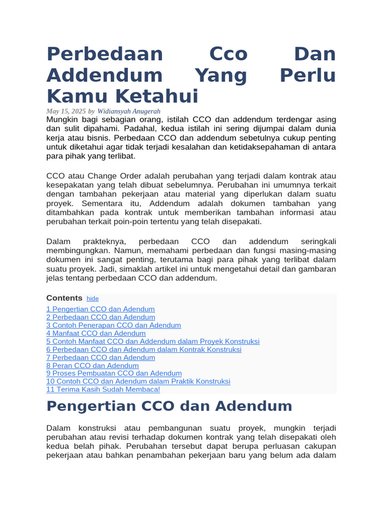 Perbedaan Cco Dan Addendum | PDF