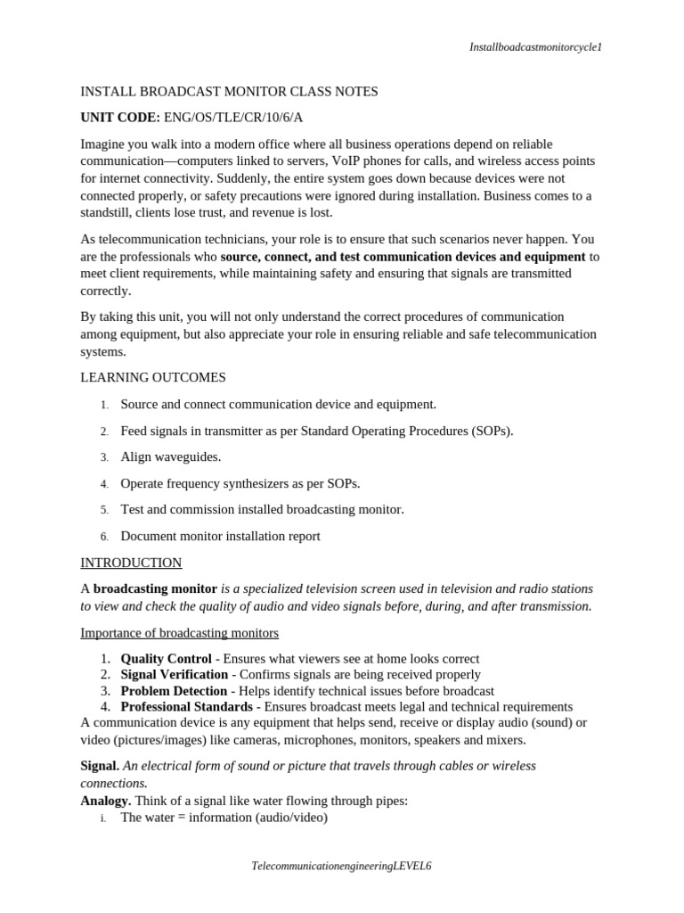 Broadcast Monitor Class Notes | PDF | Transmitter | Antenna (Radio)