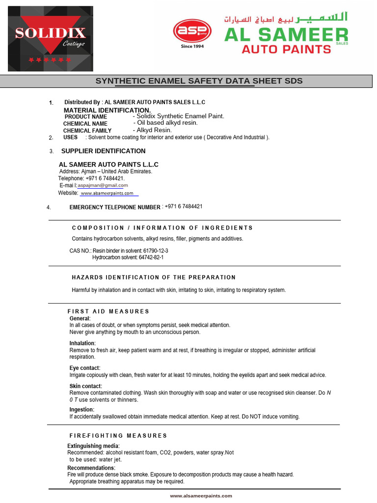 Solidix Synthetic Enamel 2026 (MSDS) | PDF | Paint | Materials