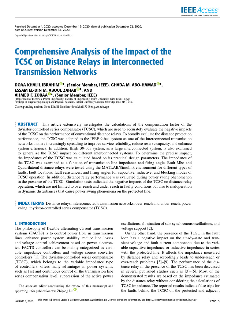 Comprehensive Analysis of The Impact of The TCSC On Distance Relays in ...