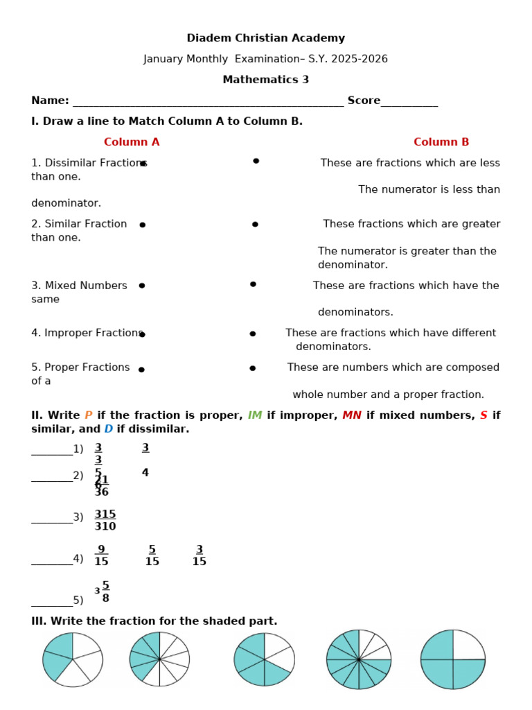 Math 3 January Monthly Examination | PDF | Chess | Mathematics