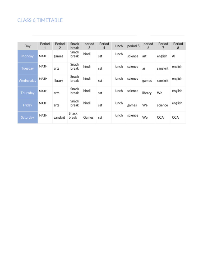Blank Timetable Template | PDF