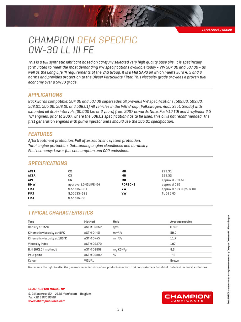 Champion 0W 30 LL en | PDF | Volkswagen | Volkswagen Group