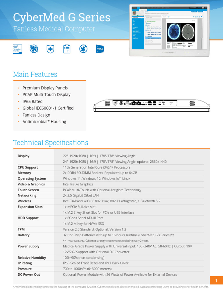 Cybermed G Series Techspec | PDF | Computer Science | Personal Computers