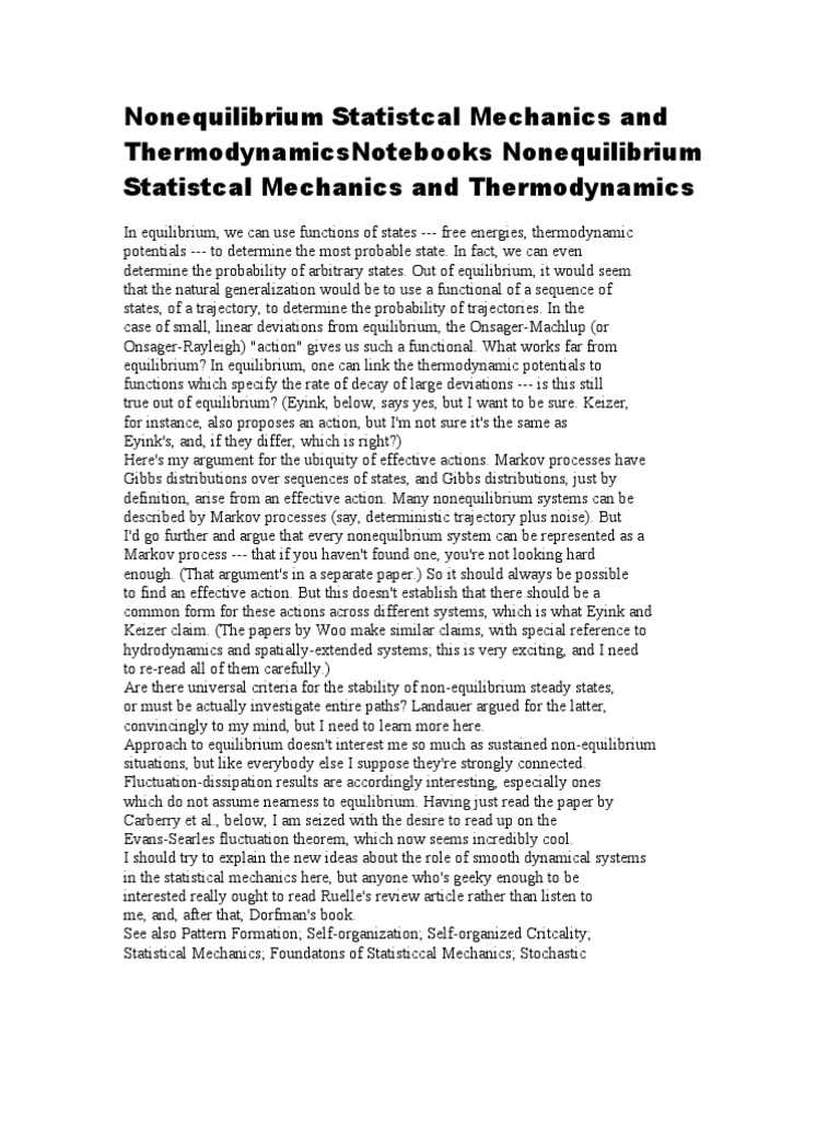 Nonequilibrium Statistical Mechanics Insights | PDF | Non Equilibrium ...