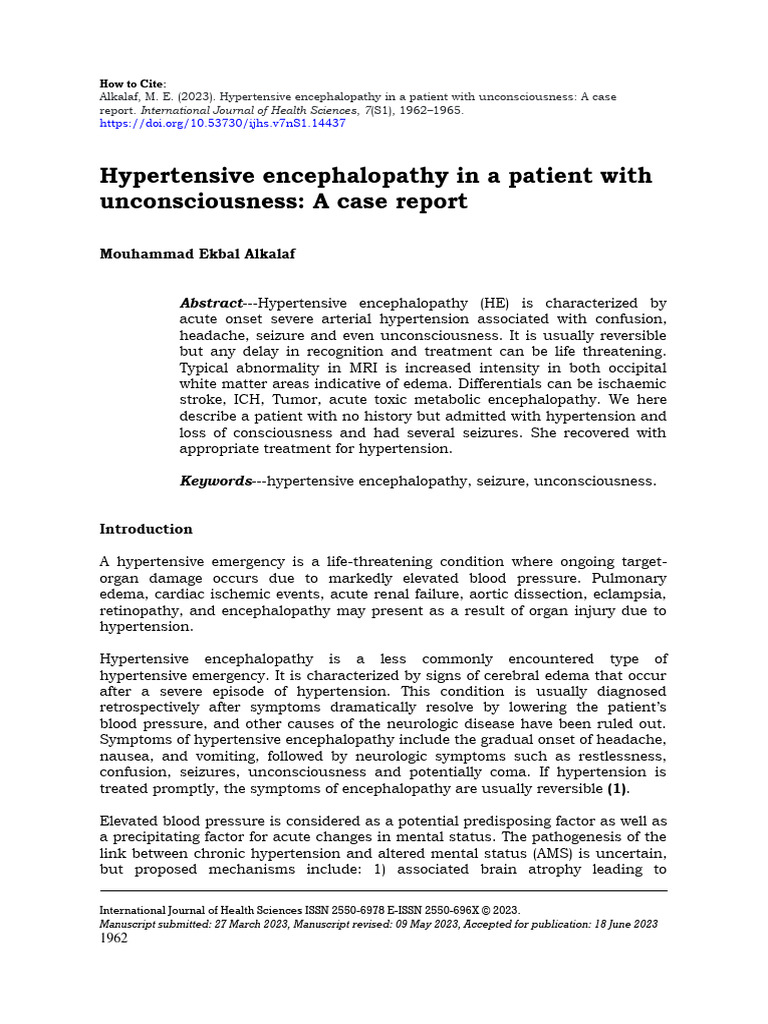 Hypertensive Encephalopathy in A Patient 610e41ad | PDF | Hypertension ...