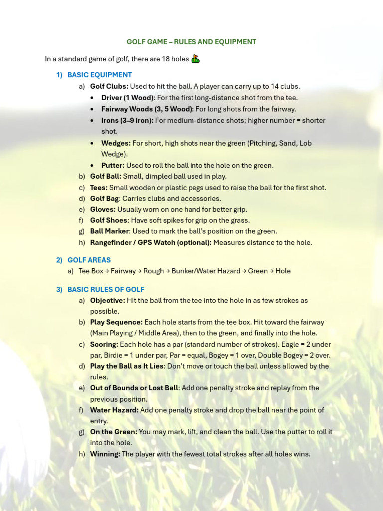 Golf Game Rules and Equipment | PDF | Par (Score) | Golf Course