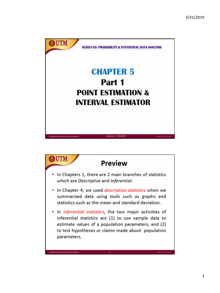 Chapter 5 (Part 1) Point Estimator | PDF | Estimator | Bias Of An Estimator