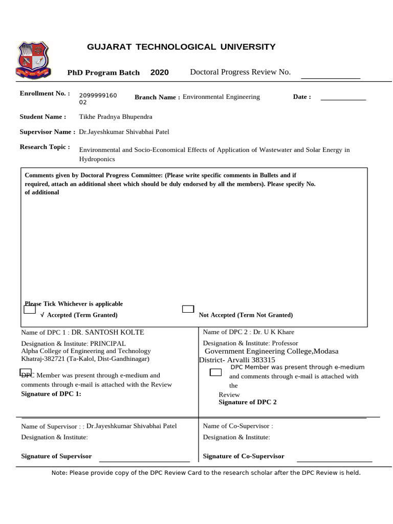 Pradnya Tikhe DPC Review Card Blank | PDF