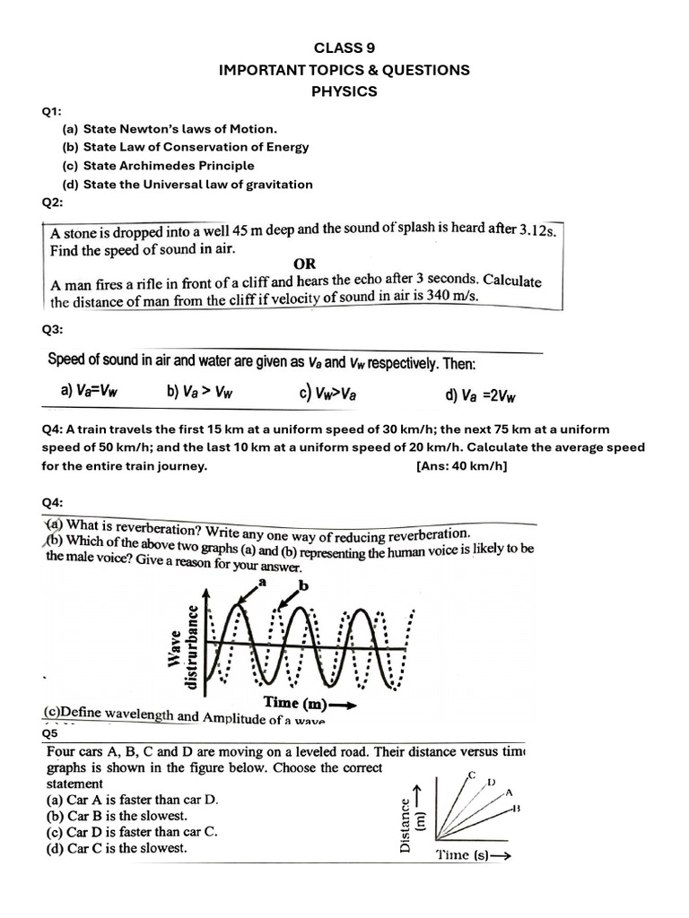 Important Final Term Questions Physics CLASS 9 | PDF