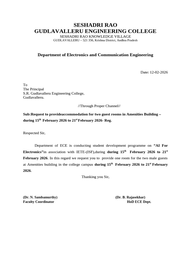 Guest Hostel Letter | PDF