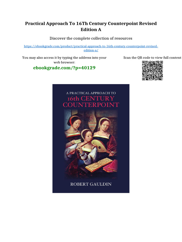 Practical Approach To 16th Century Counterpoint Revised Edition A ...