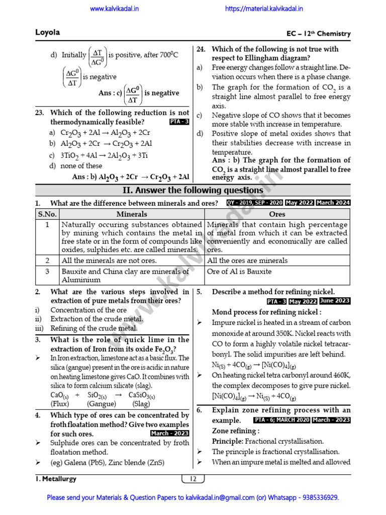 12th Chemistry - EM - Sample | PDF | Aluminium Oxide | Redox