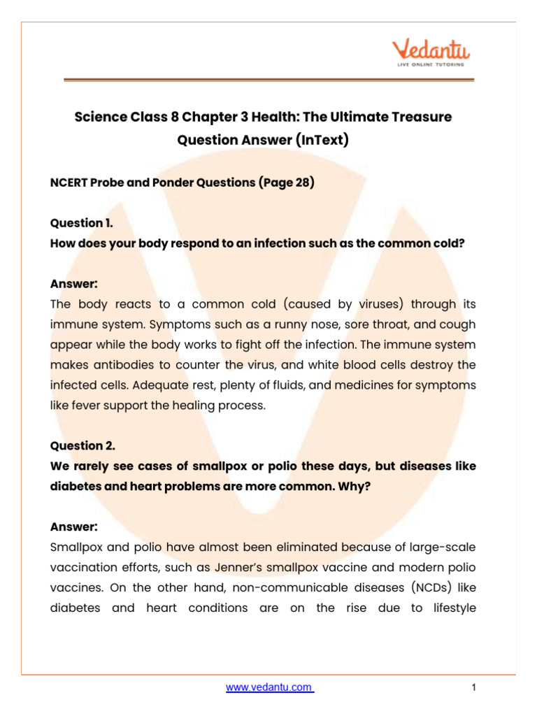 Class 8 Science Chapter 3 Health The Ultimate Treasure | PDF | Common ...