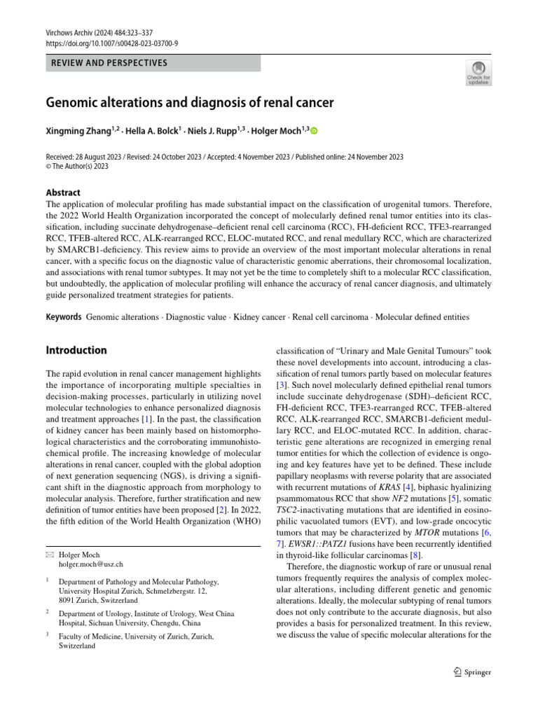 Genomic Alterations and Diagnosis of Renal Cancer | PDF | Genetics ...