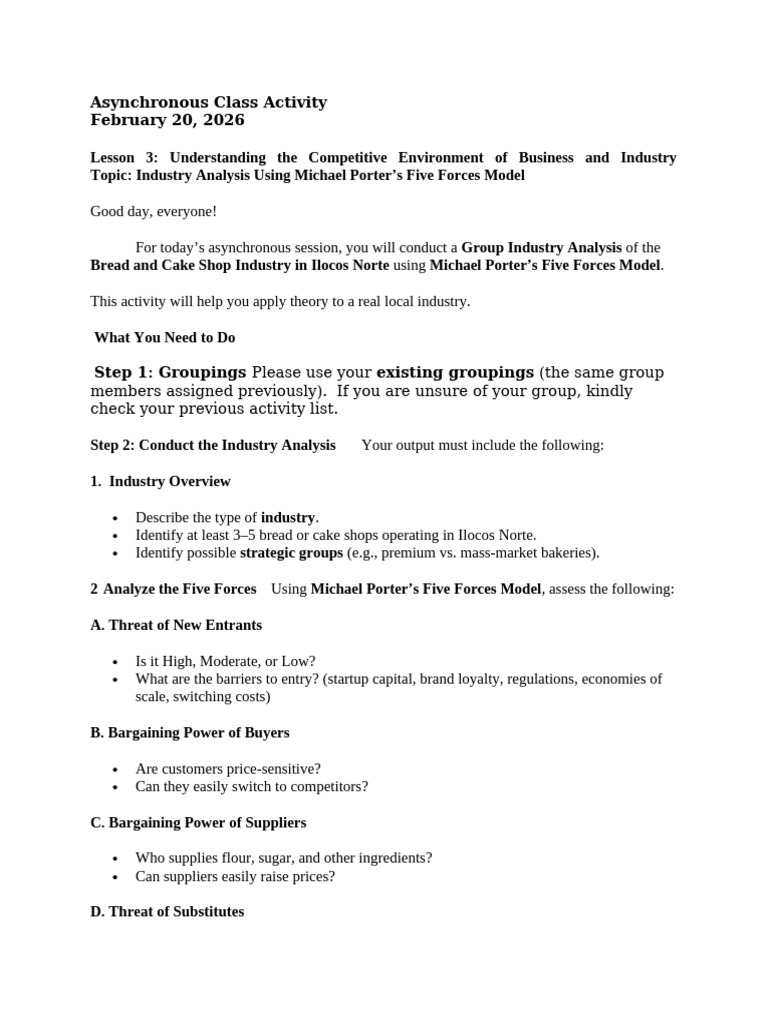 Asynchronous Class Activity February 20 2026 | PDF | Strategic ...
