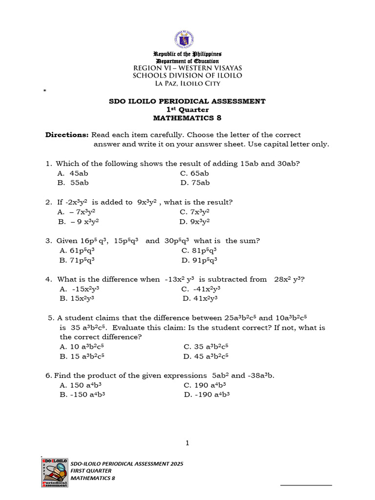 Q1 Math 8 | PDF | Area | Length