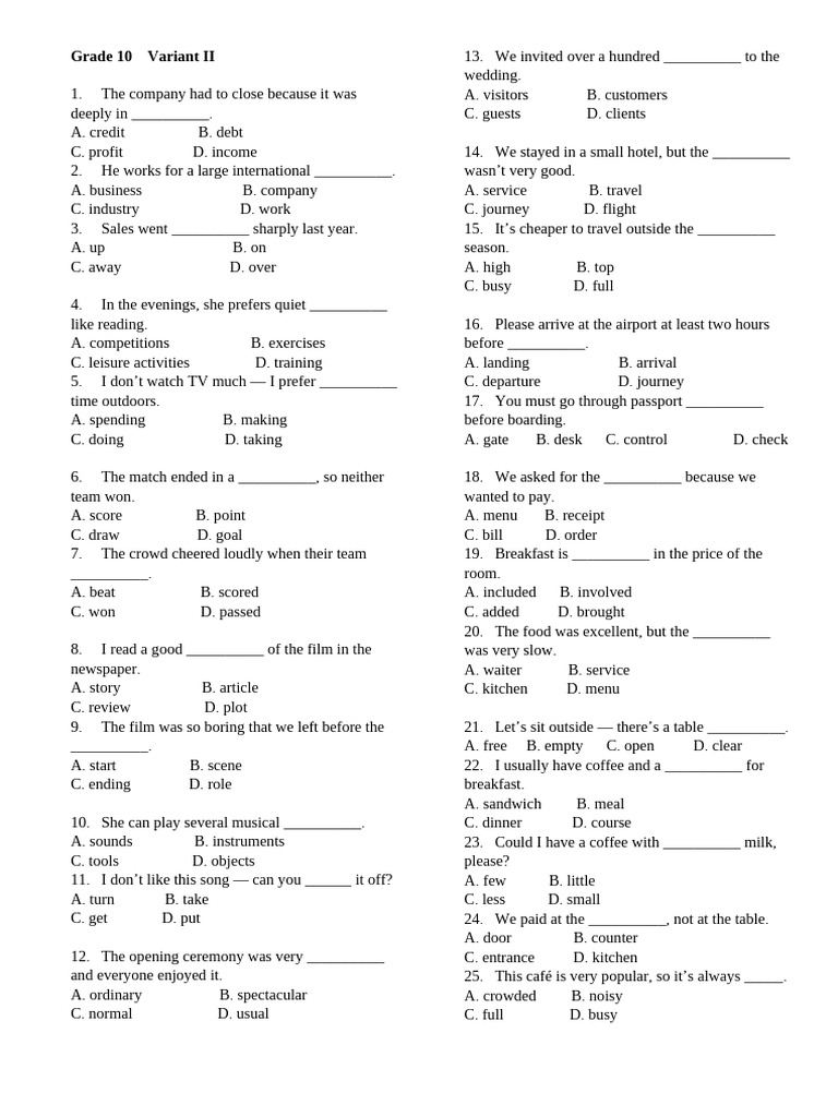Grade 10 Variant II Name | PDF
