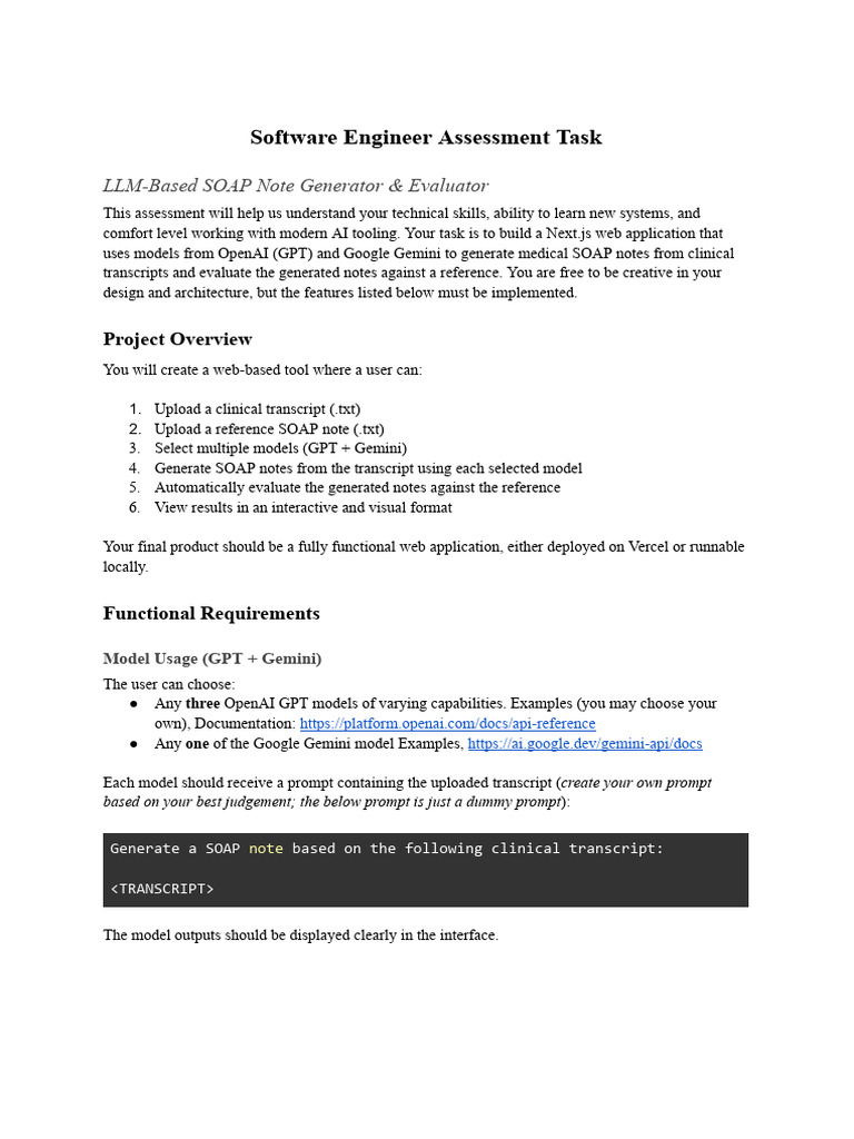 Software Engineer Assessment Task | PDF | User Interface | Command Line ...