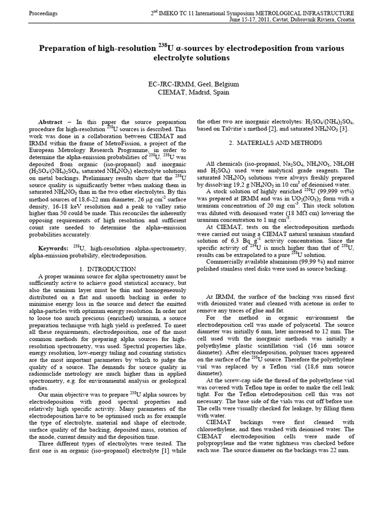 Preparation of High-Resolution 238 U A-Sources by | PDF | Purified ...