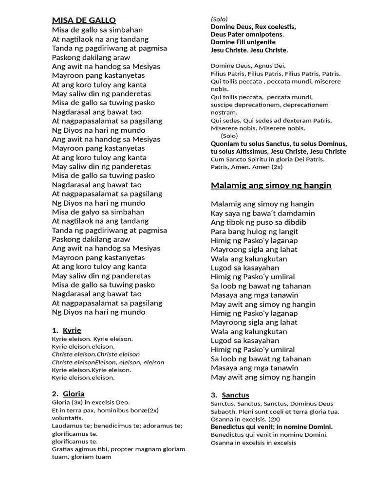 Aguinaldo Mass Lyrics | PDF