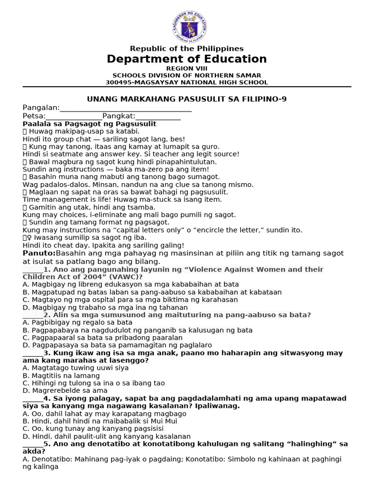 Exam Grade 9 | PDF