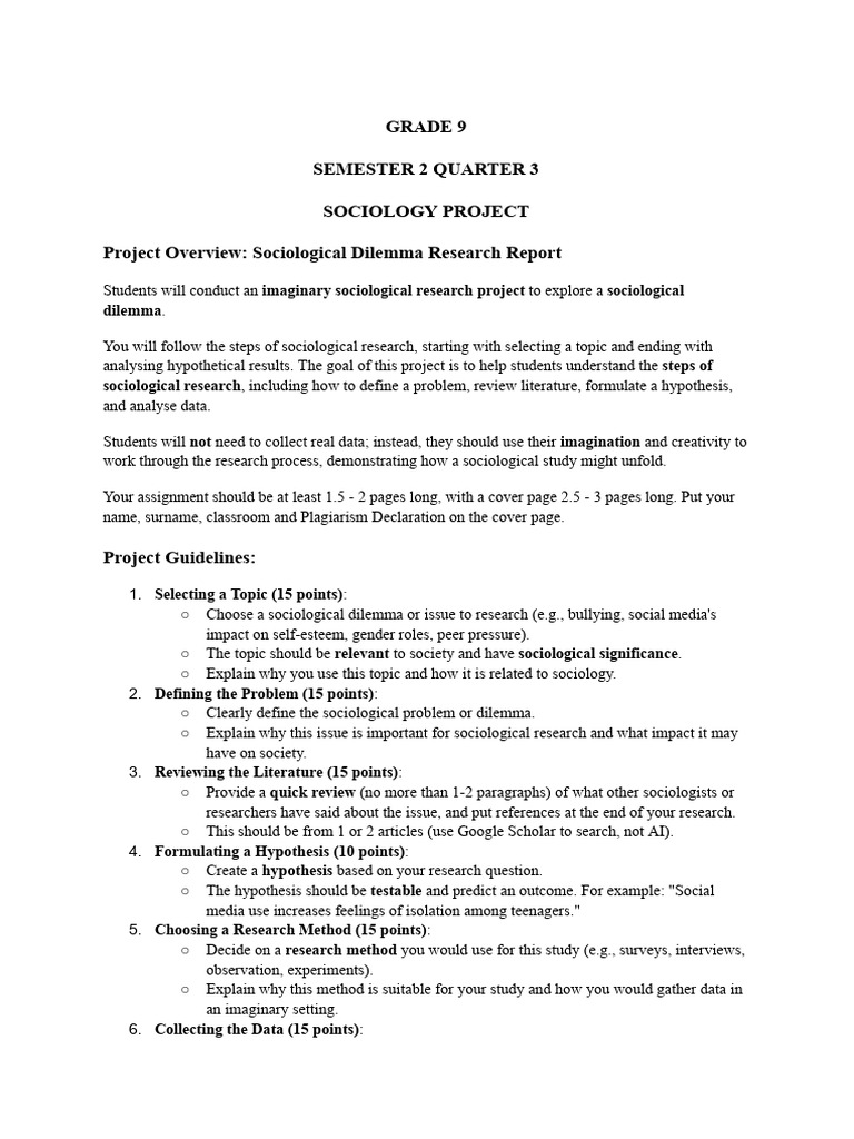 Grade 9 Sociology Project | PDF | Sociology | Plagiarism