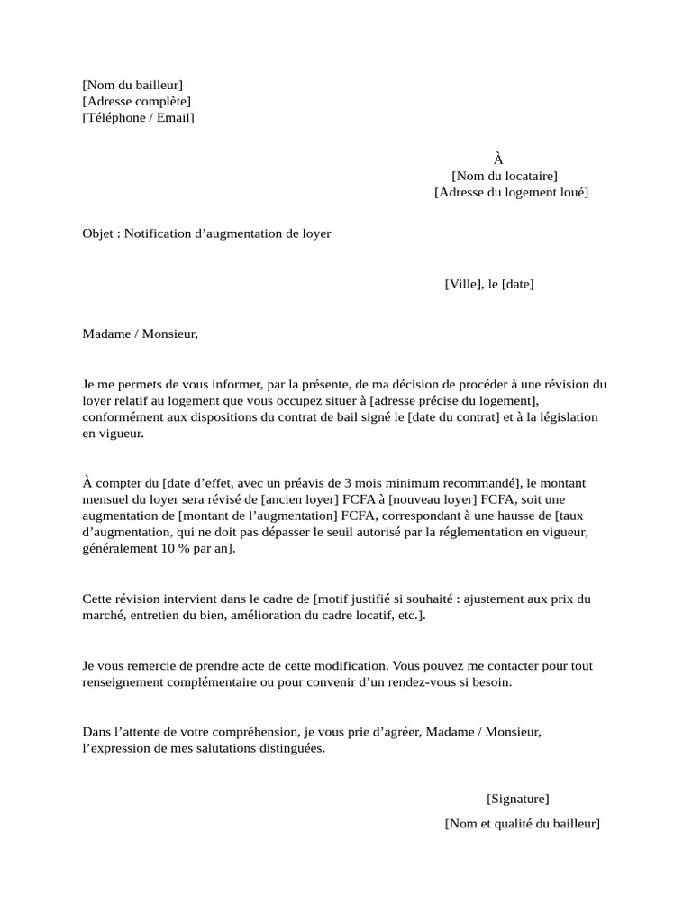 Notification D'augmentation de Loyer | PDF