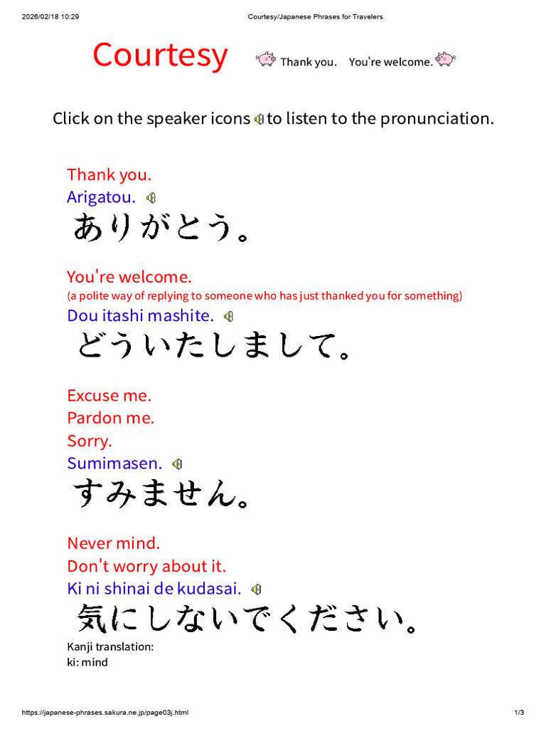 Courtesy - Japanese Phrases For Travelers | PDF