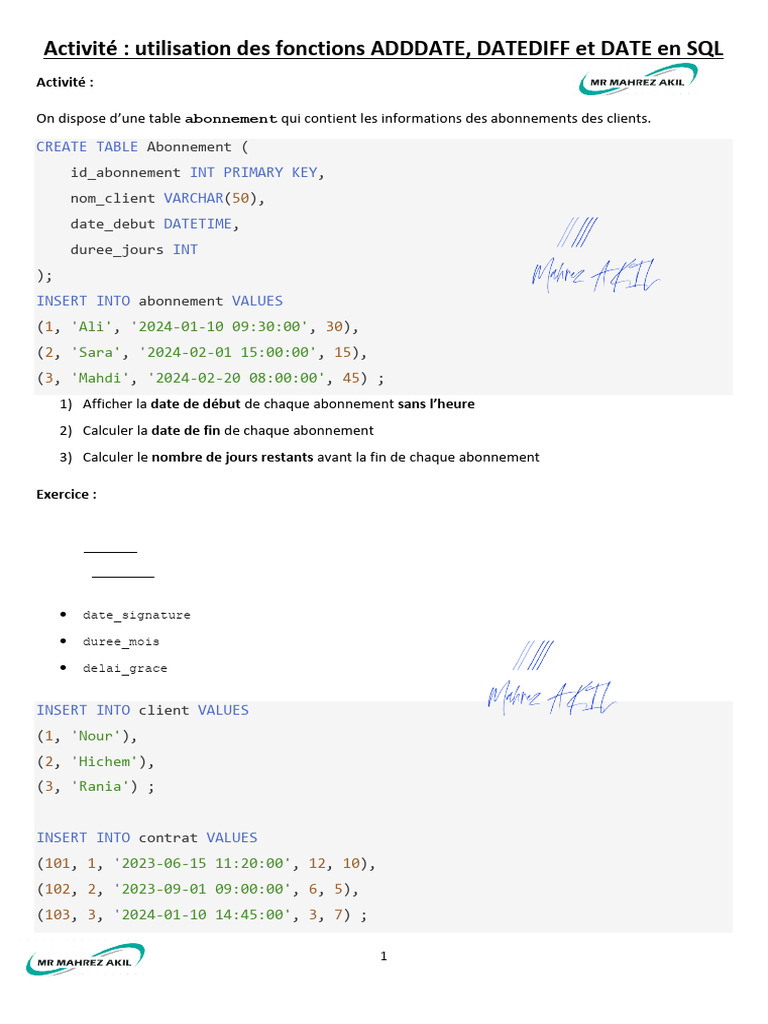 Fonctions Sur Les Dates SQL | PDF | Bases de données | Logiciel de ...