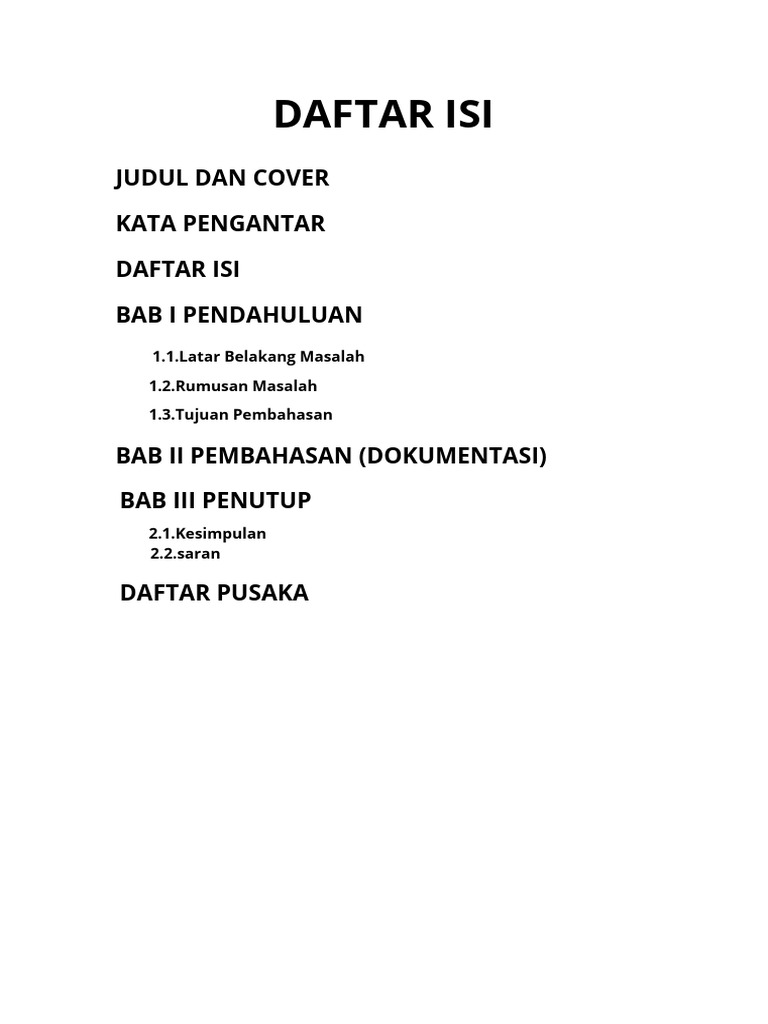 Berikut Adalah Contoh Daftar Isi Untuk Sebuah Dokumen Seperti Buku Atau ...