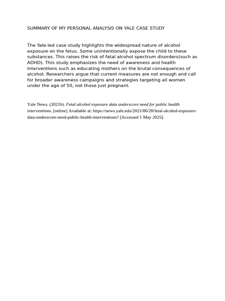 Summary of My Personal Analysis On Yale Case Study | PDF