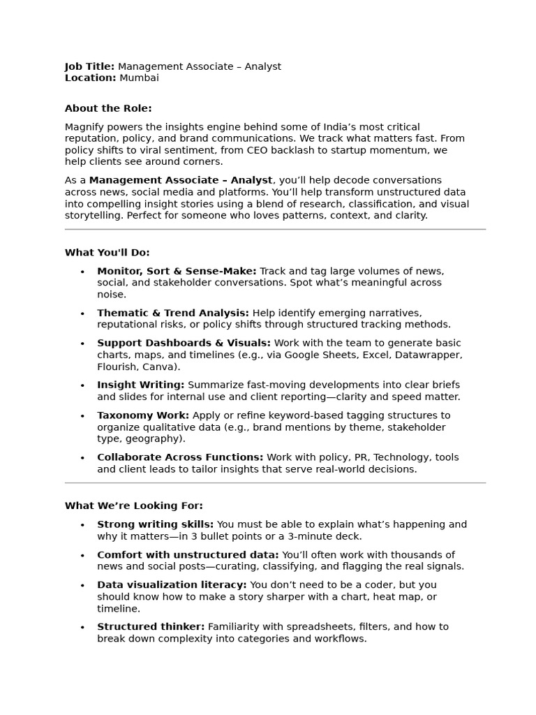 Management Associate - Analyst | PDF | Data | Communication