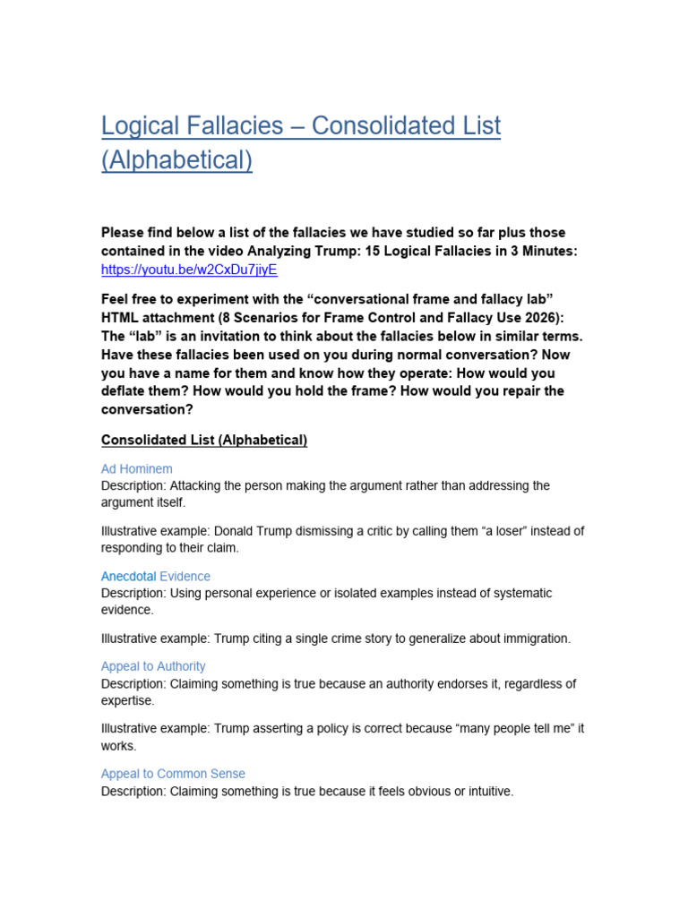 Logical Fallacies Consolidated With Trump Examples | PDF | Fallacy | Logic