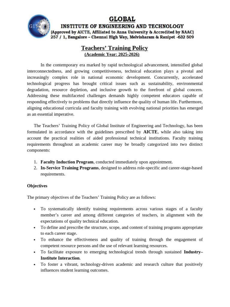 Teacher Training Policy | PDF | Teachers | Vocational Education