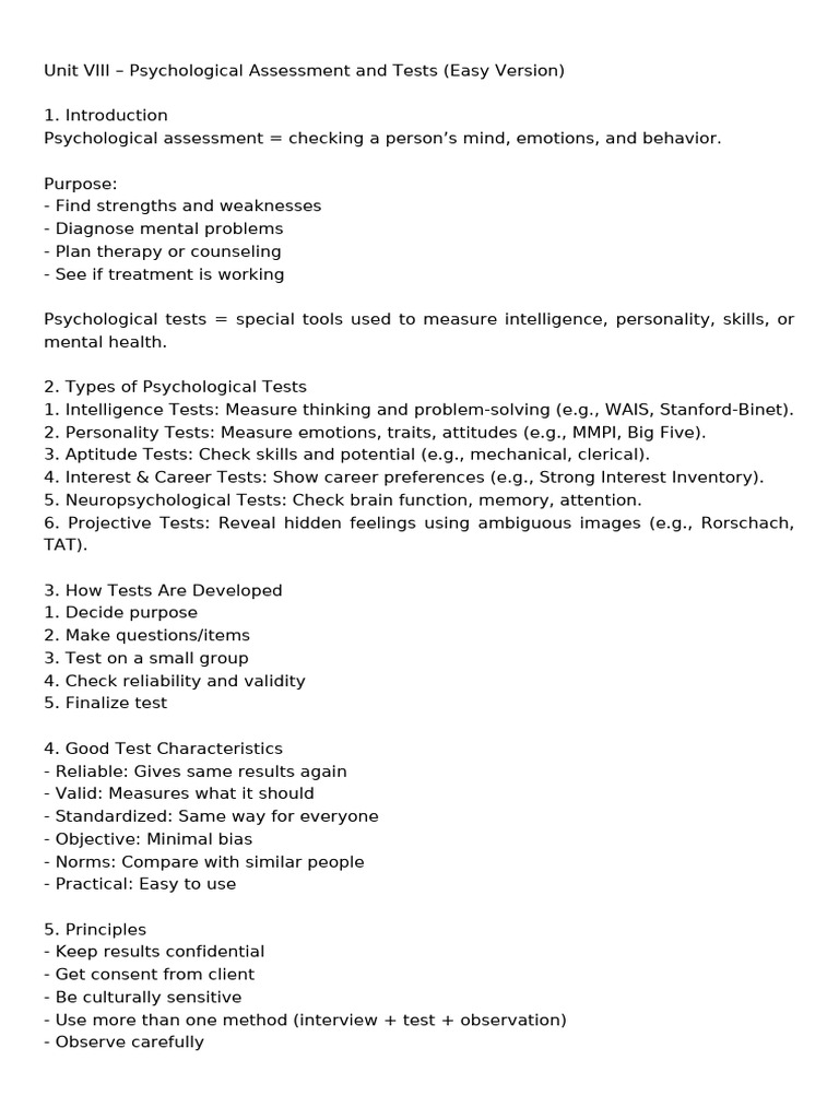 Psychological Assessment and Tests | PDF | Psychological Evaluation ...