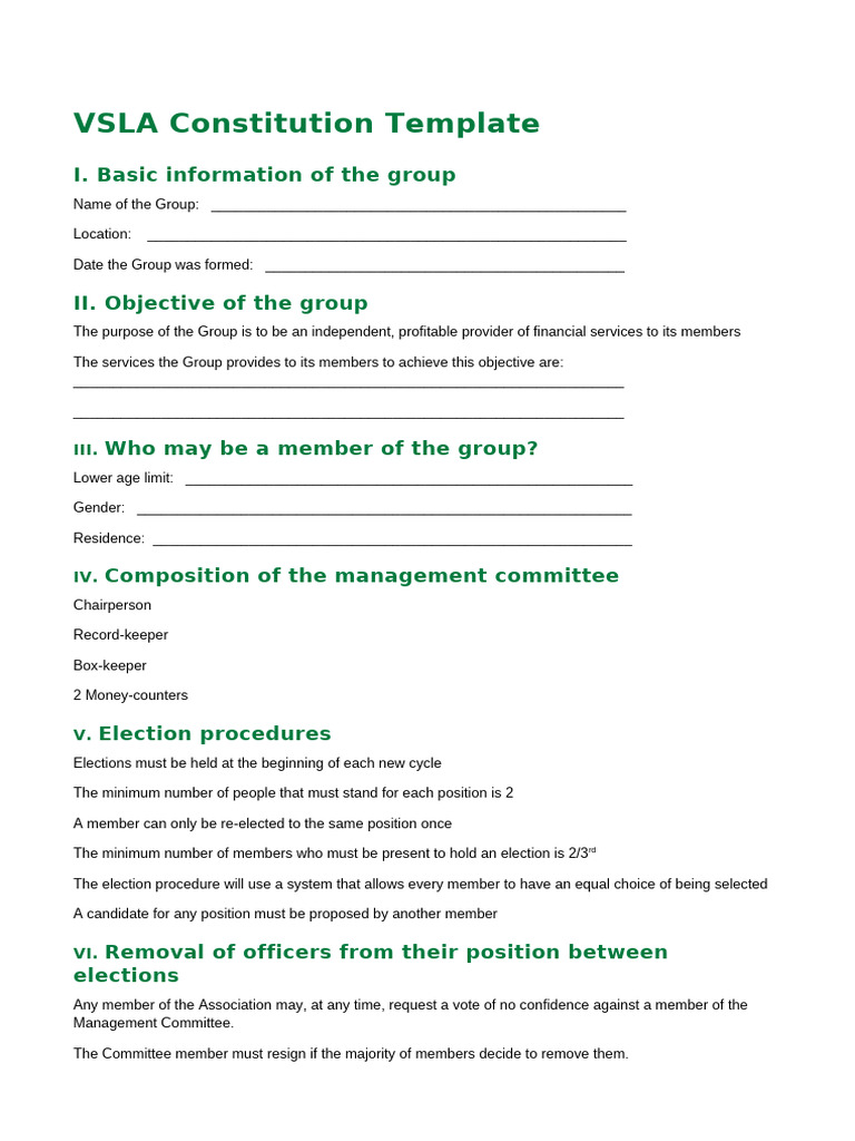 Vsla Constitution Template Ici | PDF | Elections | Government