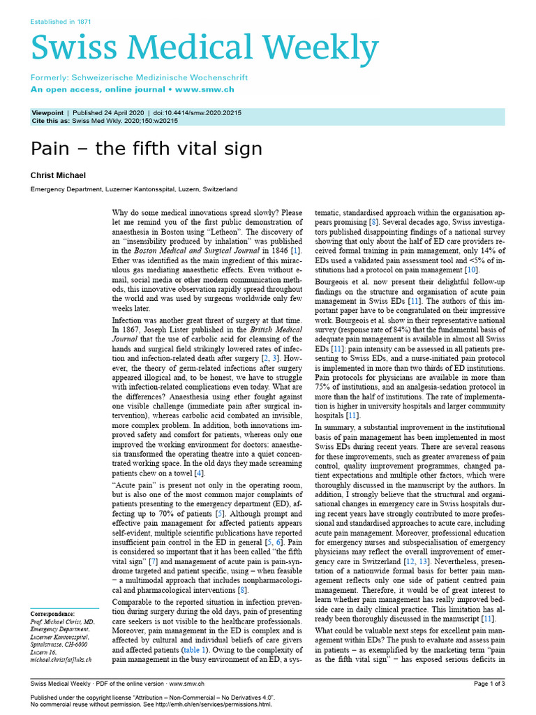 Pain - The Fifth Vital Sign | PDF | Medical Specialties | Nervous System