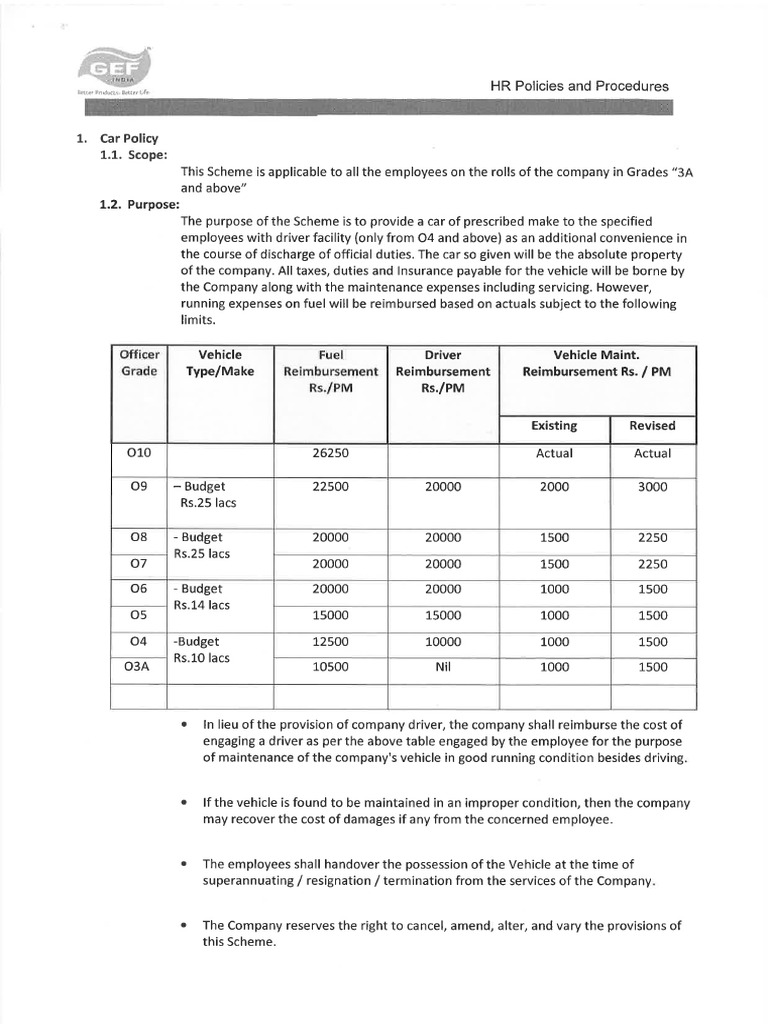 Car Policy - Revised | PDF