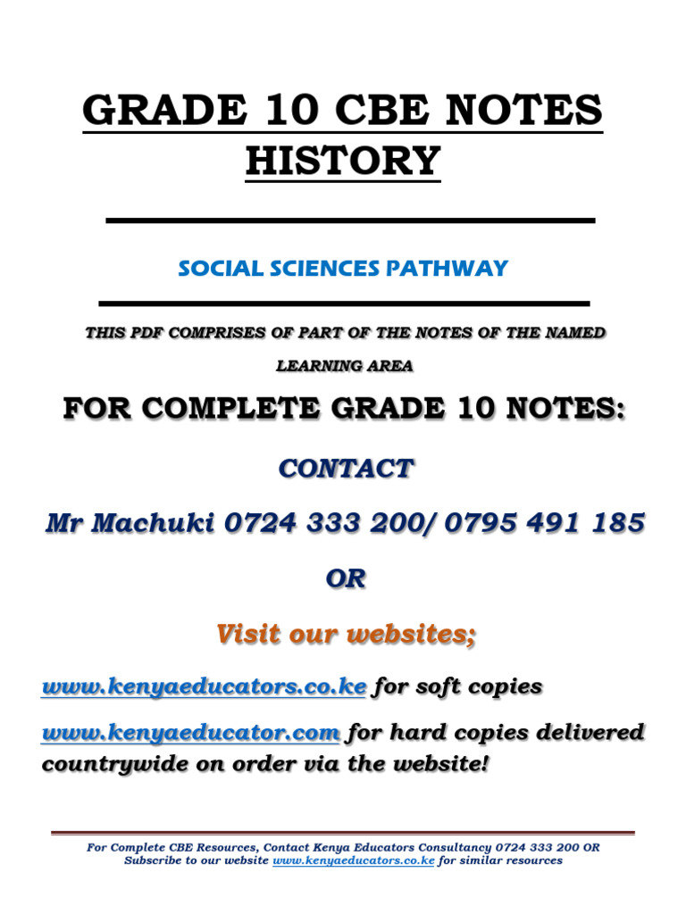 Grade 10 History Notes | PDF | Kenya | British Empire
