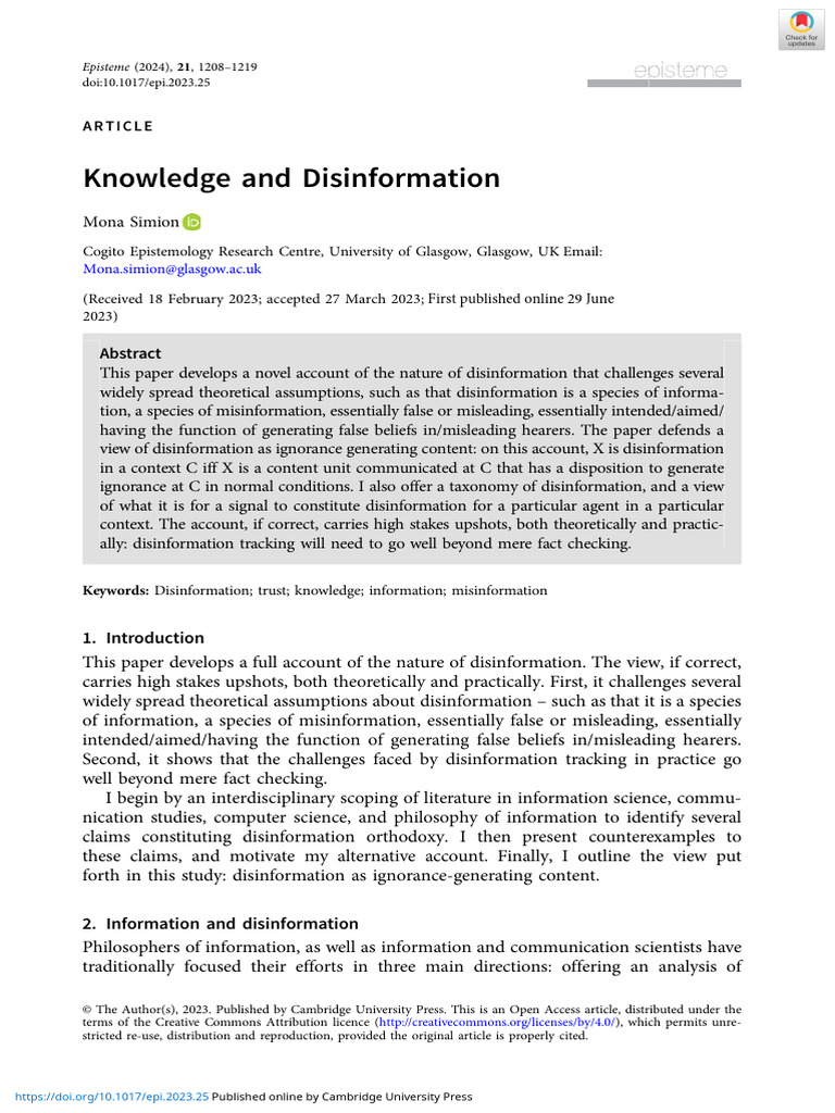 Knowledge and Disinformation | PDF | Knowledge | Evidence