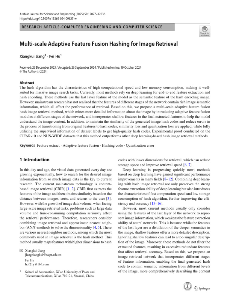 Multi-Scale Adaptive Feature Fusion Hashing For Image Retrieval | PDF