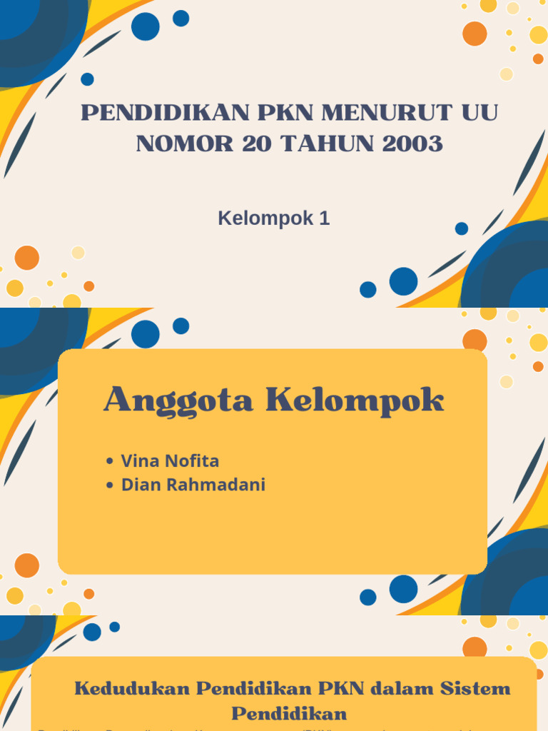 Pendidikan PKN Menurut Uu Nomor 20 Tahun 2003: Kelompok 1 | PDF