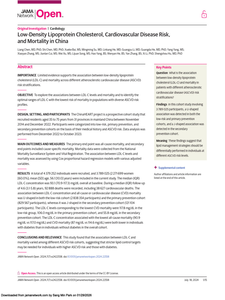 2024 Jama Open U-Shape | PDF | Low Density Lipoprotein | Cardiovascular ...