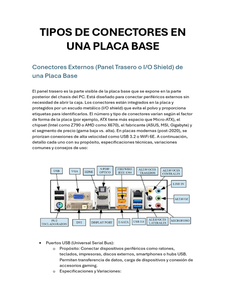 Tipos de Conectores en Una Placa Base | PDF | USB | Electrónica