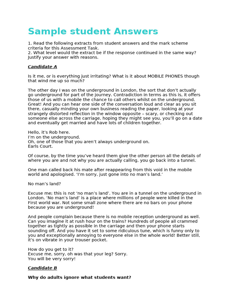 10 Sample Student Answers | PDF | Clothing