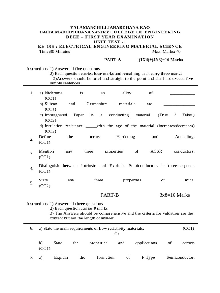 Eems Unit Test I | PDF | Semiconductors | Electromagnetism