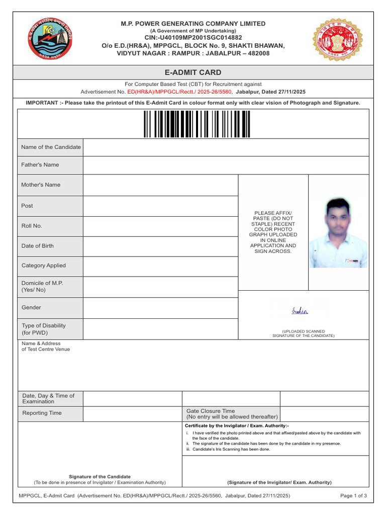 Admit Card | PDF | Identity Document