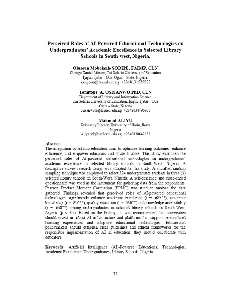 Perceived Roles of AI Powered Educationa 2024 | PDF | Cognition