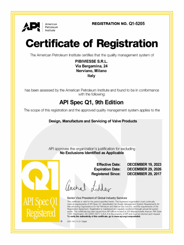 API Spec Q1 Certificate | PDF
